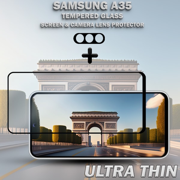 1-Pack SAMSUNG A35 Skærmbeskyttelse & 1-Pack linsebeskyttelse - Hærdet Glas 9H - Super kvalitet 3D