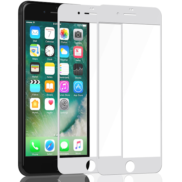 2-Pack Iphone 7 White Näytönsuoja - Karkaistu Lasi 9H - Super laatu 3D