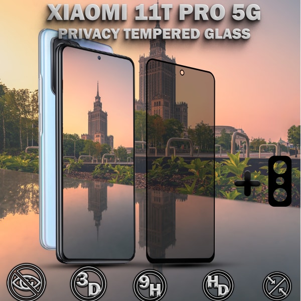 1-Pack Privacy XIAOMI 11T PRO 5G Skärmskydd & 1-Pack linsskydd - Härdat Glas 9H - Super kvalitet 3D