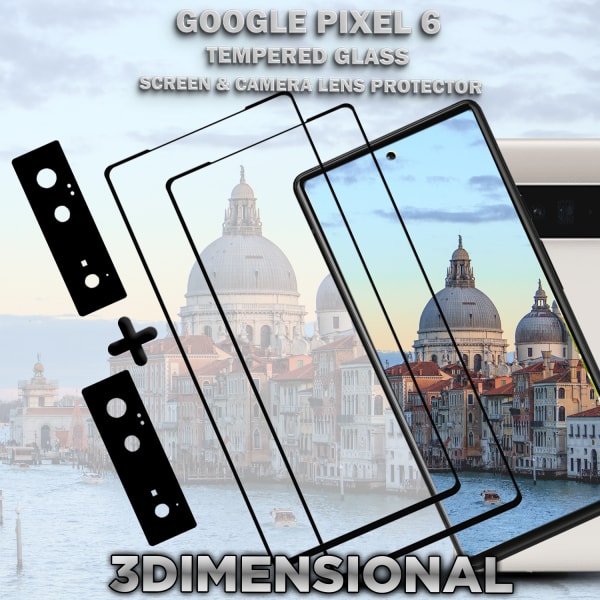 2-Pack GOOGLE PIXEL 6 Skärmskydd & 2-Pack linsskydd - Härdat Glas 9H - Super kvalitet 3D