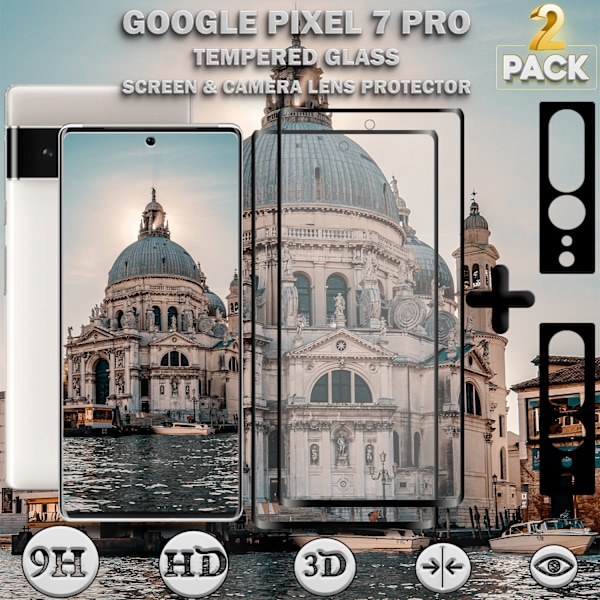 2-Pack GOOGLE PIXEL 7 PRO Näytönsuoja & 2-Pack linssinsuoja - Karkaistu Lasi 9H - Super laatu 3D