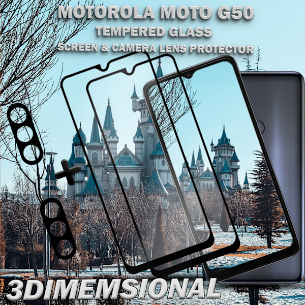 2-Pack Motorola Moto G50 Skärmskydd & 2-Pack linsskydd - Härdat Glas 9H - Super kvalitet 3D