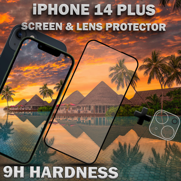 1-Pack iPhone 14 Plus Skärmskydd & 1-Pack linsskydd - Härdat Glas 9H - Super kvalitet 3D