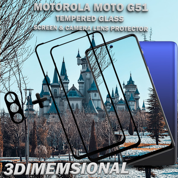 2-Pack MOTOROLA MOTO G51 Skærmbeskyttelse & 1-Pack linsebeskyttelse - Hærdet Glas 9H - Super kvalitet 3D