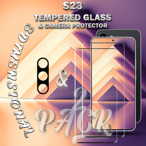 2-Pack Samsung S23 Skärmskydd & 1-Pack linsskydd - Härdat Glas 9H - Super kvalitet 3D
