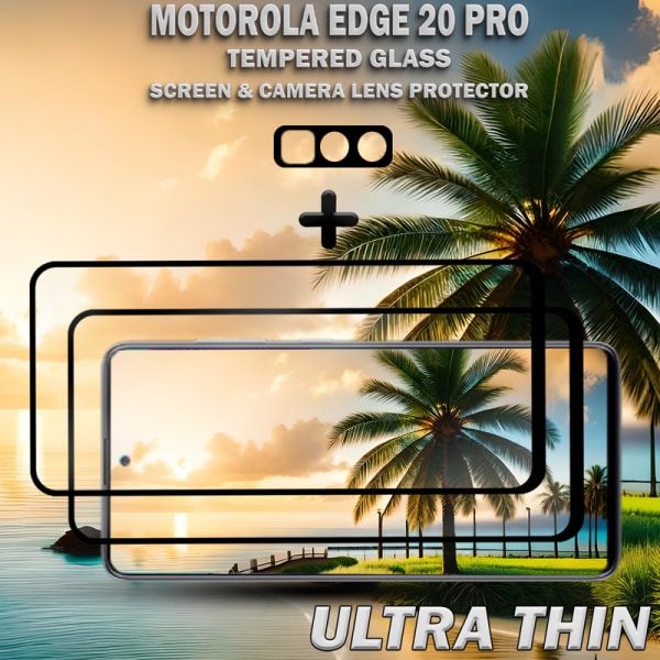 2-Pack Motorola EDGE 20 Pro Skärmskydd & 1-Pack linsskydd - Härdat Glas 9H - Super kvalitet 3D
