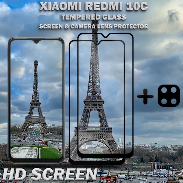 2-Pack XIAOMI REDMI 10C Skærmbeskyttelse & 1-Pack linsebeskyttelse - Hærdet Glas 9H - Super kvalitet 3D