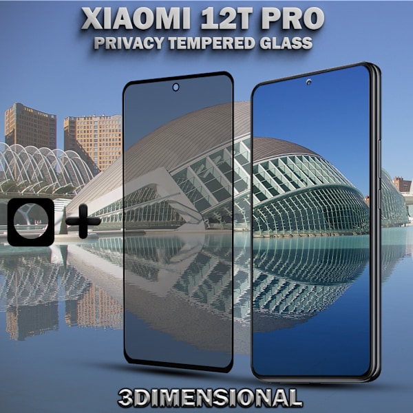 1-Pack Privacy XIAOMI 12T PRO Skärmskydd & 1-Pack linsskydd - Härdat Glas 9H - Super kvalitet 3D