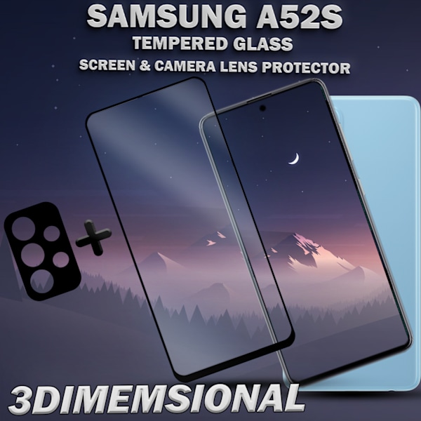 1-Pack Samsung A52s Skärmskydd & 1-Pack linsskydd - Härdat Glas 9H - Super kvalitet 3D