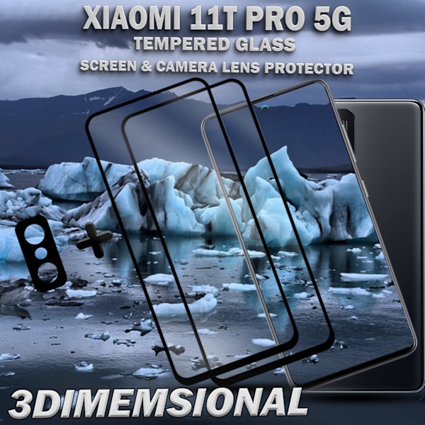 2-Pack Xiaomi 11T Pro (5G) Skärmskydd & 1-Pack linsskydd - Härdat Glas 9H - Super kvalitet 3D