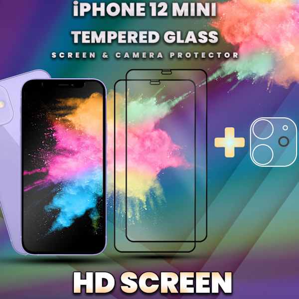 2-Pack iPhone 12 Mini -Skärmskydd & 1-Pack linsskydd-Härdat Glas