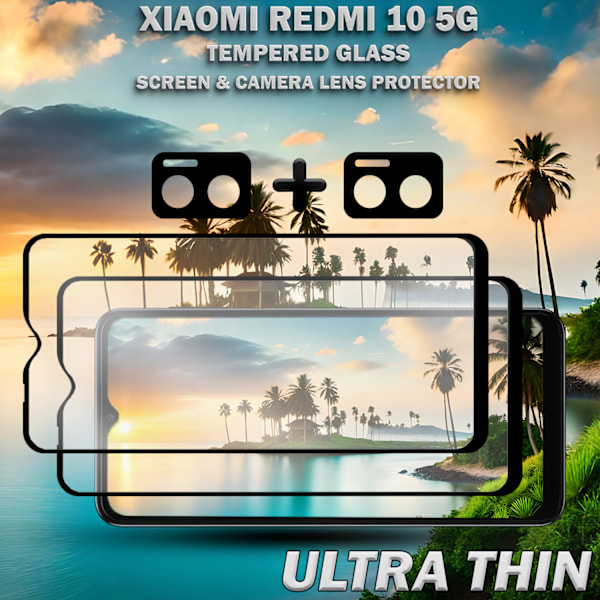 2-Pack XIAOMI REDMI 10 Skærmbeskyttelse & 2-Pack linsebeskyttelse - Hærdet Glas 9H - Super kvalitet 3D