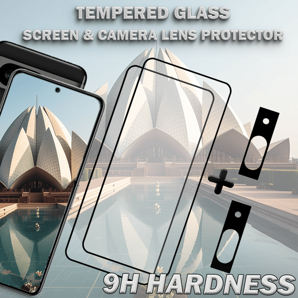 2-Pack GOOGLE PIXEL 8A Skærmbeskyttelse & 2-Pack linsebeskyttelse - Hærdet Glas 9H - Super kvalitet 3D