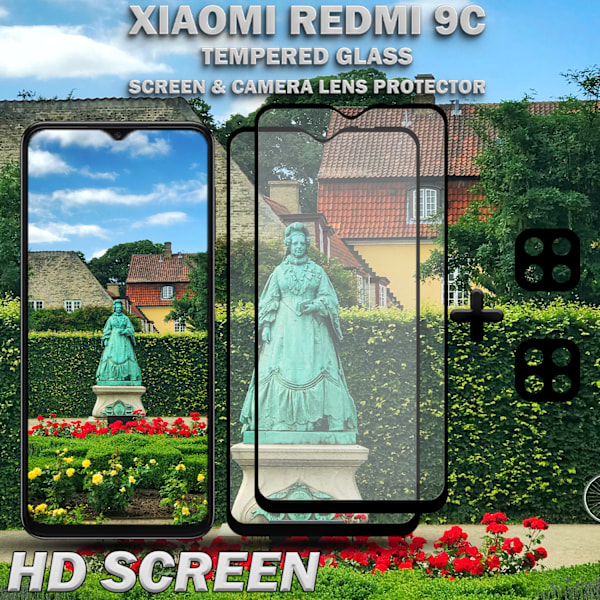 2-Pack Xiaomi Redmi 9C Skärmskydd & 2-Pack linsskydd - Härdat Glas 9H - Super kvalitet 3D