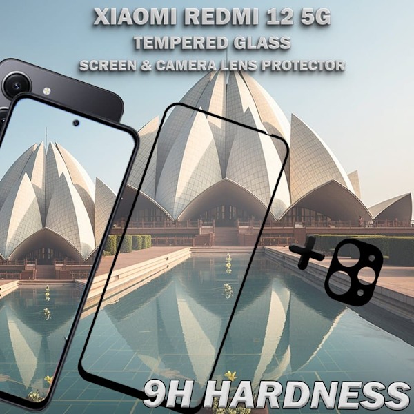 1-Pack XIAOMI REDMI 12 5G Skärmskydd & 1-Pack linsskydd - Härdat Glas 9H - Super kvalitet 3D