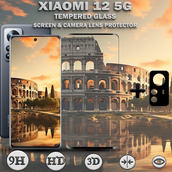 1-Pack XIAOMI 12 Skärmskydd & 1-Pack linsskydd - Härdat Glas 9H -  Topp kvalitet 3D