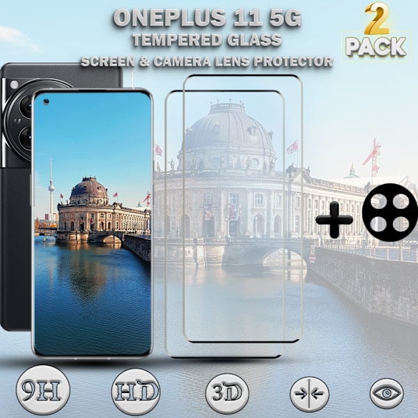2-Pack ONEPLUS 11 Näytönsuoja & 1-Pack linssinsuoja - Karkaistu Lasi 9H - Super laatu 3D
