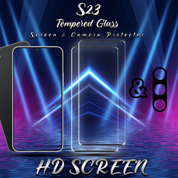 2-Pack Samsung S23 Skärmskydd & 1-Pack linsskydd - Härdat Glas 9H - Super kvalitet 3D