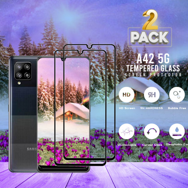 2-Pack Samsung Galaxy A42 5G - Härdat glas H9 -Top kvalitet 3D