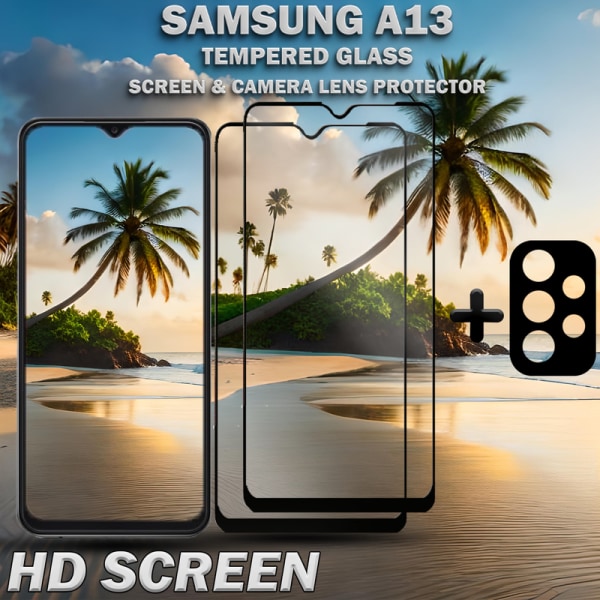 2-Pack Samsung A13 Skärmskydd & 1-Pack linsskydd - Härdat Glas 9H - Super kvalitet 3D