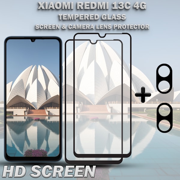 2-Pack XIAOMI REDMI 13C Skærmbeskyttelse & 2-Pack linsebeskyttelse - Hærdet Glas 9H - Super kvalitet 3D