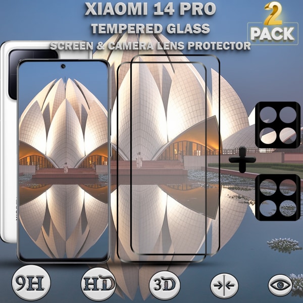 2-Pack XIAOMI 14 PRO Skärmskydd & 2-Pack linsskydd - Härdat Glas 9H - Super kvalitet 3D