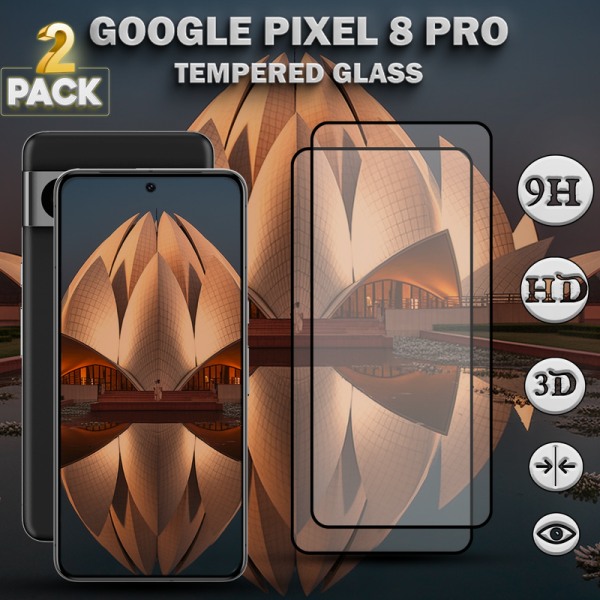 2-Pack GOOGLE PIXEL 8 PRO Skärmskydd - Härdat Glas 9H - Super kvalitet 3D