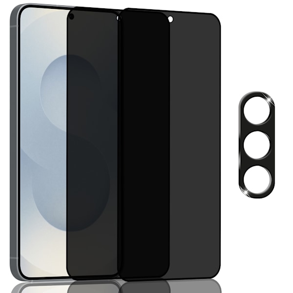 2-Pack Samsung S25 Privacy Skærmbeskyttelse & 1-Pack linsebeskyttelse - Hærdet Glas 9H - Super kvalitet 3D