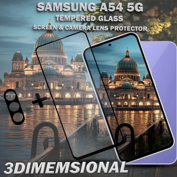 1-Pack Samsung A54 5G Skärmskydd & 1-Pack linsskydd - Härdat Glas 9H - Super kvalitet 3D