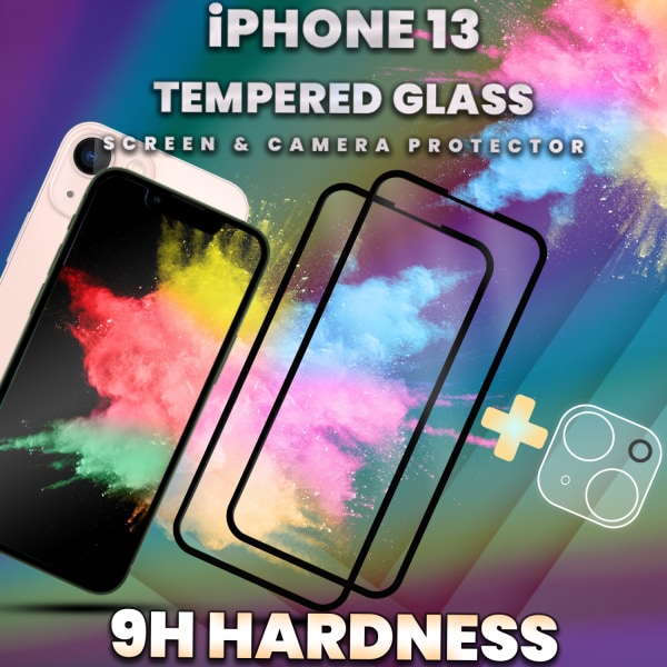 2-Pack iPhone 13 - skärmskydd & 1-Pack linsskydd -härdat glas 9H
