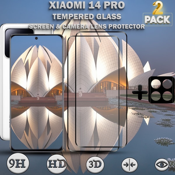 2-Pack XIAOMI 14 PRO Skärmskydd & 1-Pack linsskydd - Härdat Glas 9H - Super kvalitet 3D