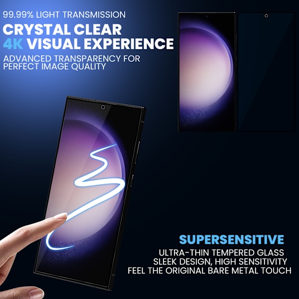2-Pack Samsung S23 Ultra Skärmskydd & 1-Pack linsskydd - Härdat Glas 9H - Super kvalitet 3D
