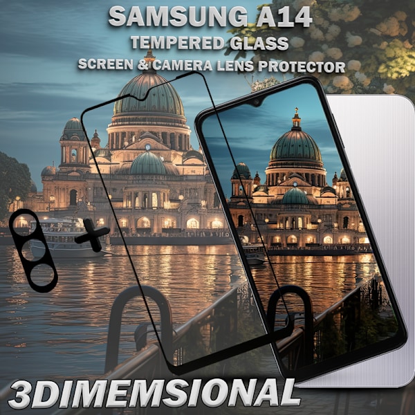 1-Pack SAMSUNG A14 Skærmbeskyttelse & 1-Pack linsebeskyttelse - Hærdet Glas 9H - Super kvalitet 3D