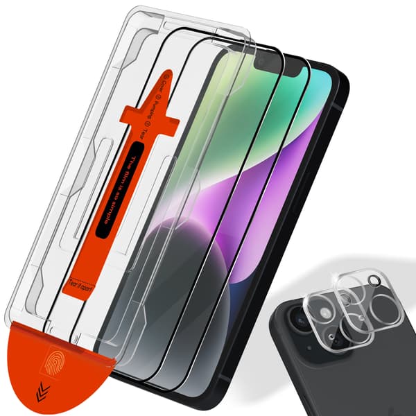 2-Pack Iphone 14 Plus Skärmskydd & 2-Pack linsskydd - Härdat Glas | [Automatisk Installation] - Bubbelfritt