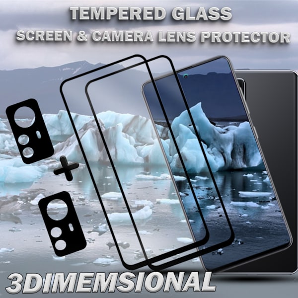 2-Pack XIAOMI 12T Skärmskydd & 2-Pack linsskydd - Härdat Glas 9H - Super kvalitet 3D