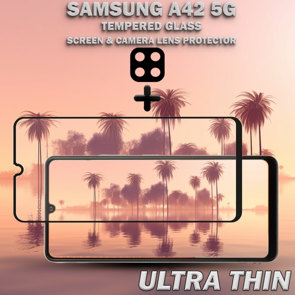 1-Pack Samsung A42 5G Skärmskydd & 1-Pack linsskydd - Härdat Glas 9H - Super kvalitet 3D