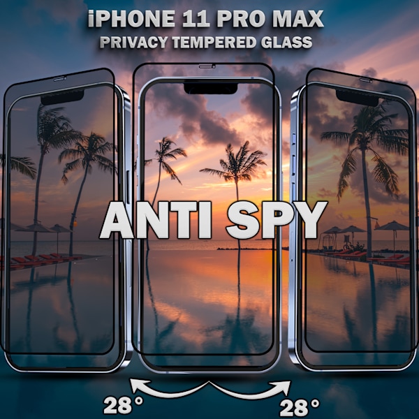 1-Pack Privacy Skärmskydd For iPhone 11 Pro Max - Härdat Glas 9H - Super Kvalitet 3D