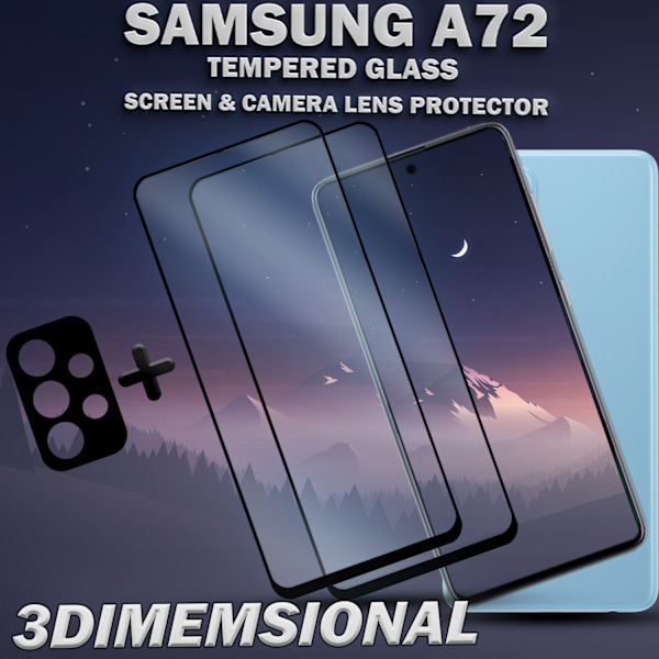 2-Pack Samsung A72 & 1-Pack linsskydd - Härdat Glas 9H - Super kvalitet 3D