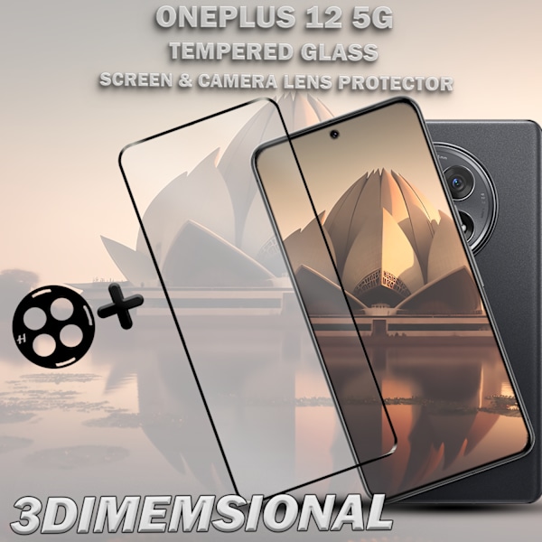 1-Pack ONEPLUS 12 Skærmbeskyttelse & 1-Pack linsebeskyttelse - Hærdet Glas 9H - Super kvalitet 3D