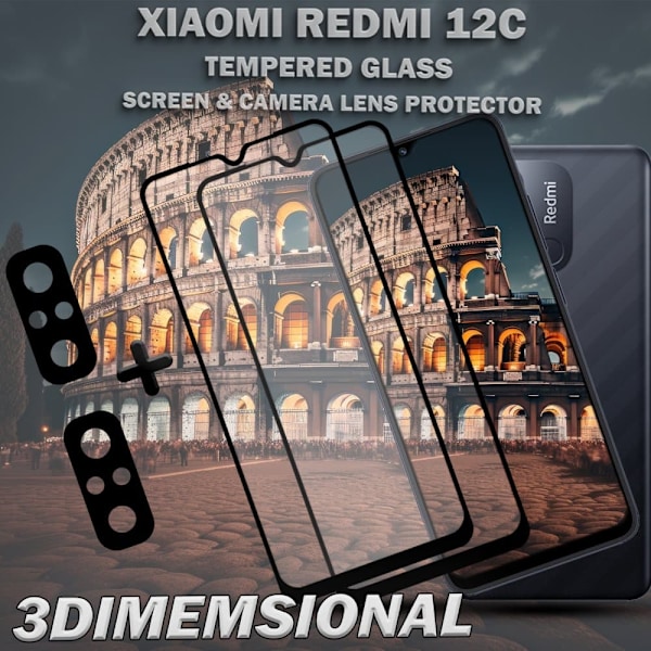 2-Pack XIAOMI REDMI 12C Näytönsuoja & 2-Pack linssinsuoja - Karkaistu Lasi 9H - Super laatu 3D