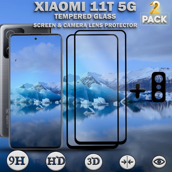 2-Pack XIAOMI 11T Skærmbeskyttelse & 1-Pack linsebeskyttelse - Hærdet Glas 9H - Super kvalitet 3D