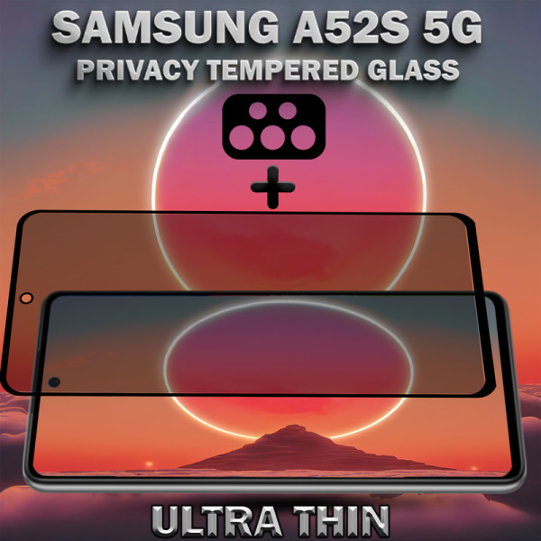 1-Pack Privacy Samsung A52S 5G Skärmskydd & 1-Pack linsskydd - Härdat Glas 9H - Super kvalitet 3D