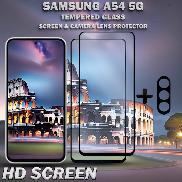 2-Pack Samsung A54 Skärmskydd & 1-Pack linsskydd - Härdat Glas 9H - Super kvalitet 3D