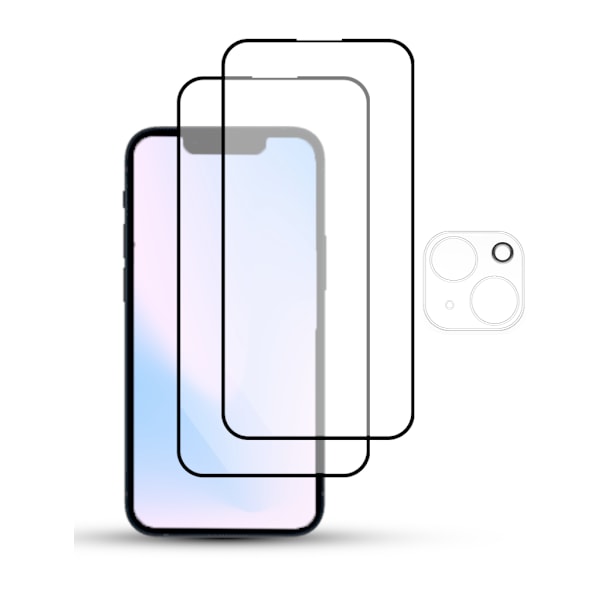 2-Pack IPHONE 14 SCREEN & 1 LENS Skärmskydd - Härdat Glas 9H - Super kvalitet 3D