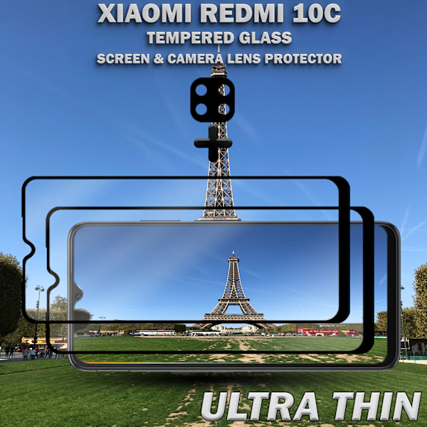 2-Pack XIAOMI REDMI 10C Skærmbeskyttelse & 1-Pack linsebeskyttelse - Hærdet Glas 9H - Super kvalitet 3D
