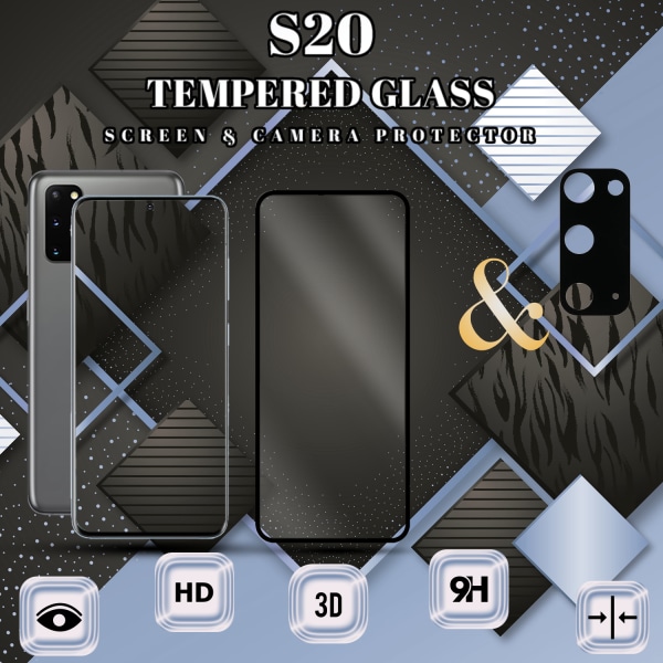 1-Pack Samsung S20 Skärmskydd & 1-Pack linsskydd - Härdat Glas 9H - Super kvalitet 3D