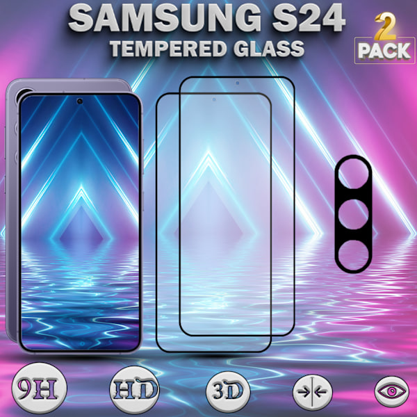 2-Pack SAMSUNG S24 Skærmbeskyttelse & 1-Pack linsebeskyttelse - Hærdet Glas 9H - Super kvalitet 3D