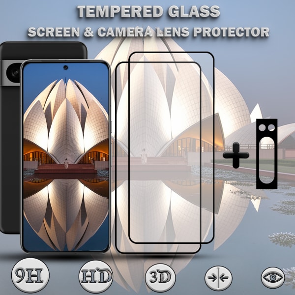 2-Pack GOOGLE PIXEL 8 PRO Skärmskydd & 1-Pack linsskydd - Härdat Glas 9H - Super kvalitet 3D
