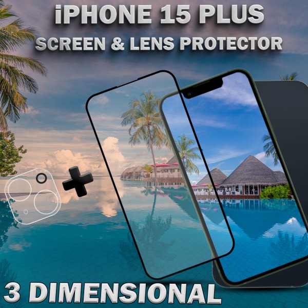 1-Pack iPhone 15 Plus - skärmskydd & 1-Pack linsskydd -härdat glas 9H