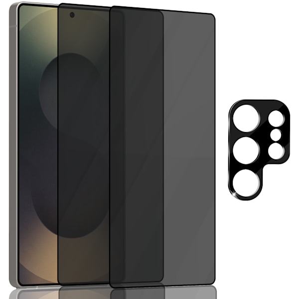 2-Pack Samsung S25 Ultra Privacy Skærmbeskyttelse & 1-Pack linsebeskyttelse - Hærdet Glas 9H - Super kvalitet 3D
